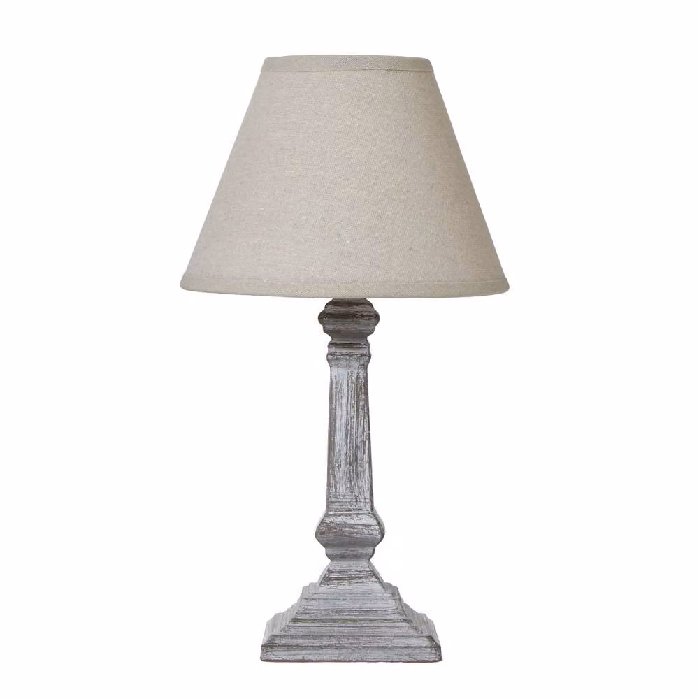 Wyld Haus Collioure White Washed Wooden Pedestal Table Lamp with Grey Linen Shade, Height: 25.4 cm – 2