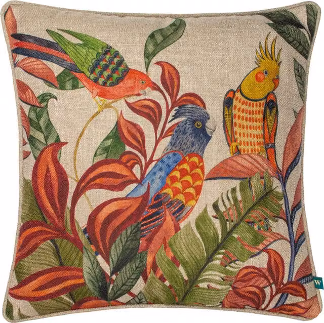 Akamba Parrot Scene Tropical Multicolour Polyester Square Cushion