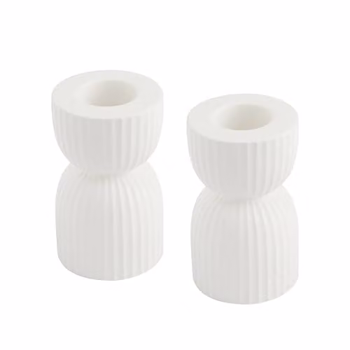 Set of 2 Matte White Ceramic Taper Candle Holders – 2