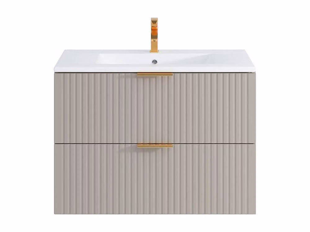 Vente-unique Wall-Hung Ribbed Bathroom Vanity Unit with Inset Basin, Beige and White, W: 80 cm, D: 46 cm, H: 57 cm – 2