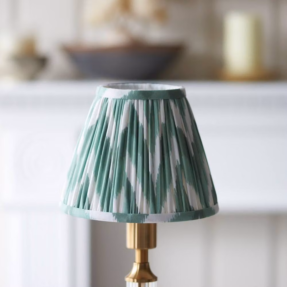 Netlighting Morton Rechargeable LED Table Lamp with Green Fabric Shade and Brass Base – 3