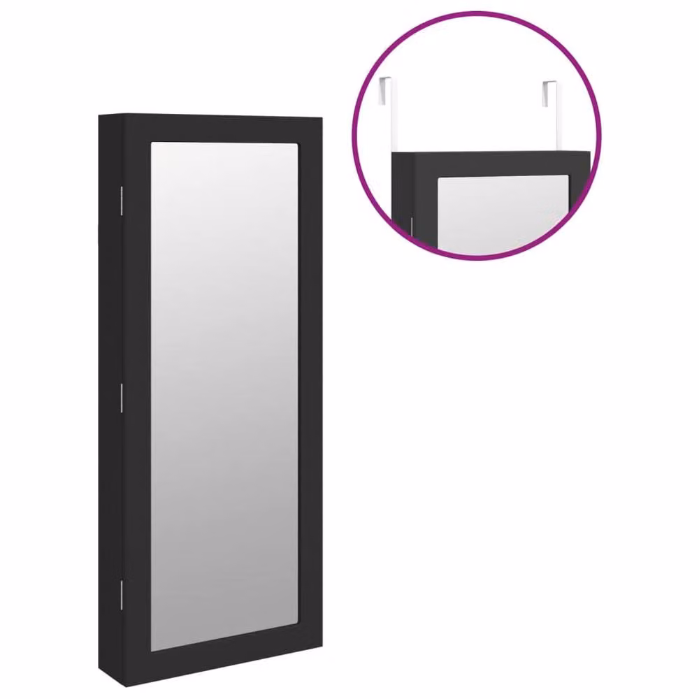 Berkfield Home Mirror Jewellery Cabinet with LED Lights, Wall Mounted, Black, H 90.0 x W 37.5 x D 10.0 cm – 4