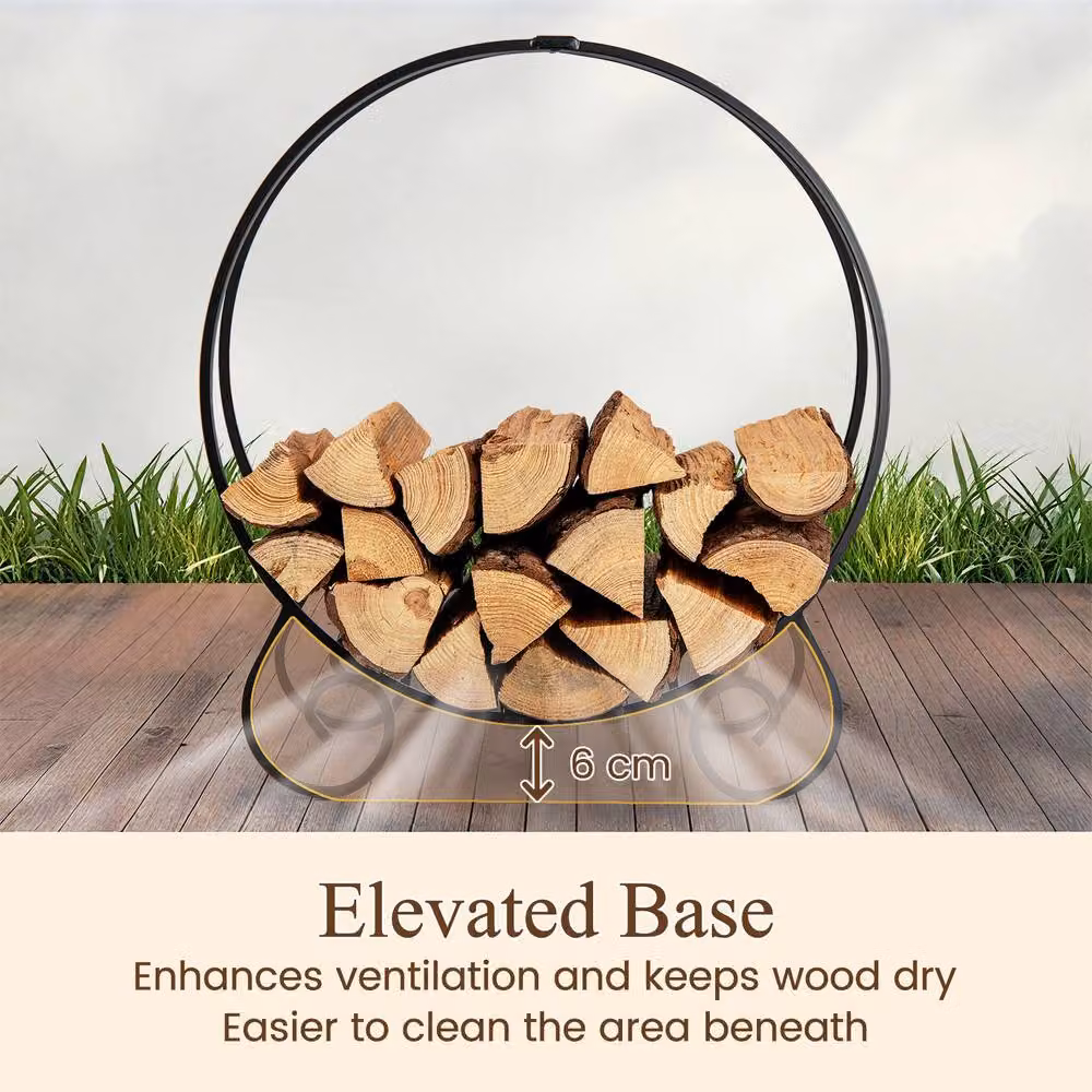 Gymax Folding A-frame Firewood Rack and Log Hoop in Black – 7