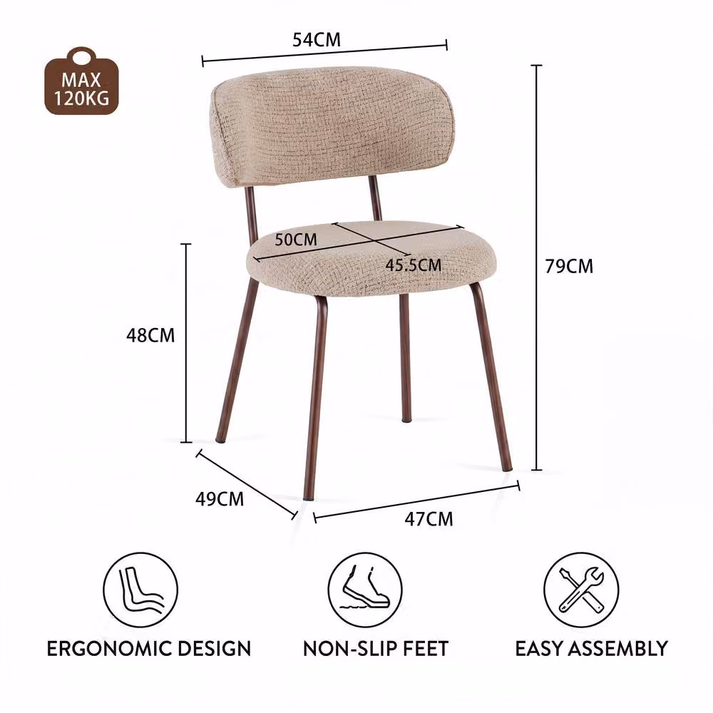 SONARA Set of 2 Mid-Century Dining Chairs with Armrests in Beige Linen Fabric – 2