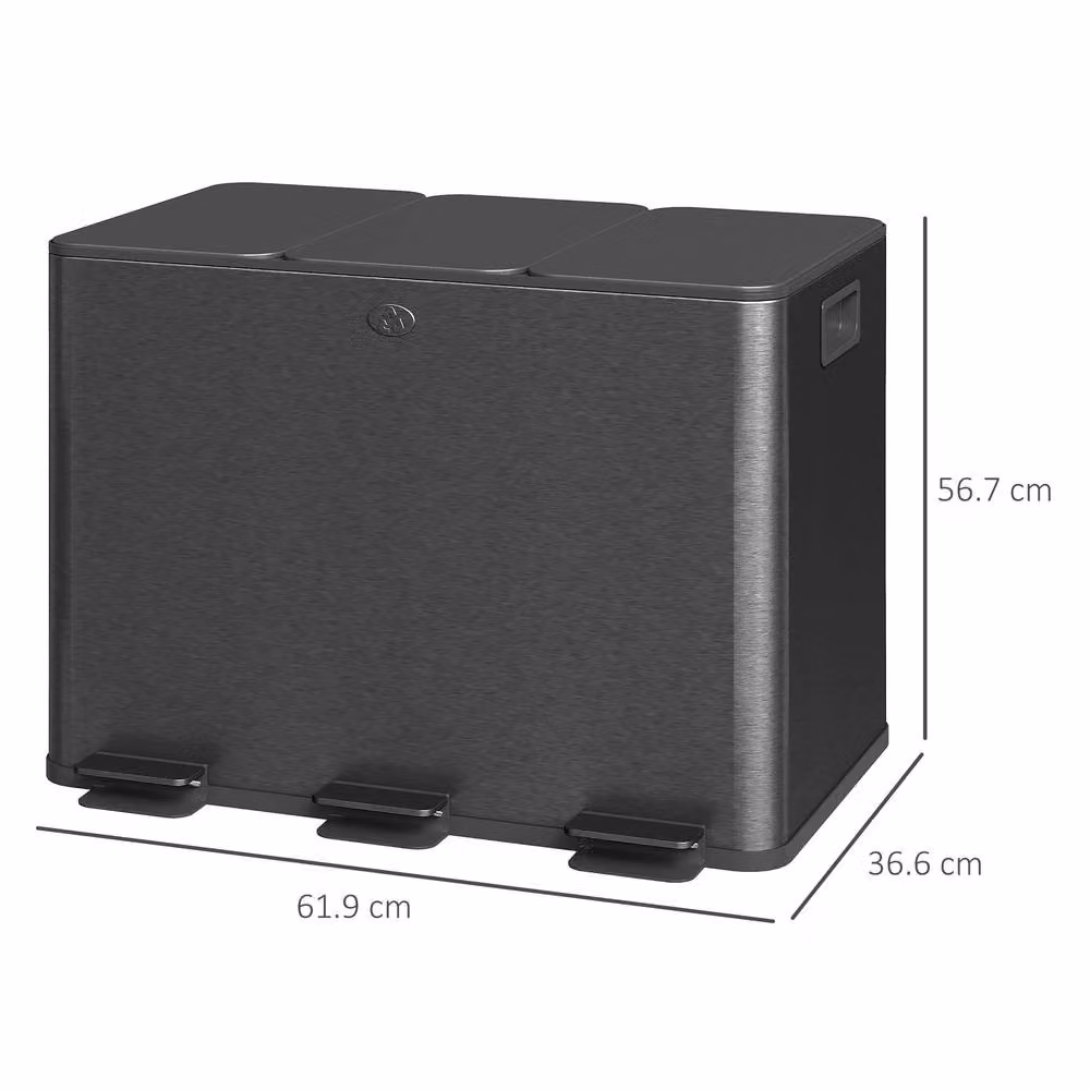 STILVORA Triple Pedal Bin, 3 x 20L, Black Stainless Steel with Soft Close and Odour Filter – 2