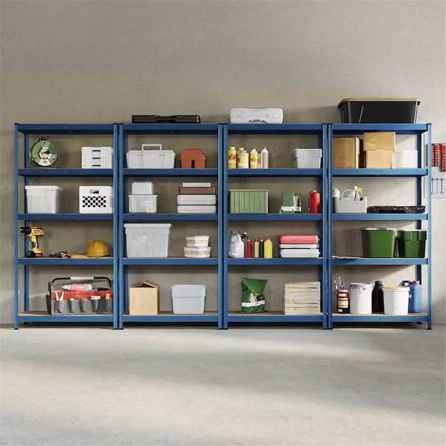 SPETLEK Set of 4 Blue 5-Tier Metal Garage Storage Racking Organisers with Adjustable Shelves – 1