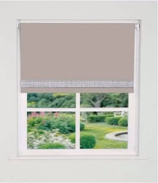 NewEdgeBlinds Natural Straight Diamante Edge Border Blackout Roller Blind, Width: 80 cm