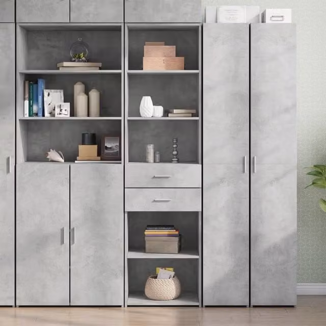 Berkfield Home Modern Concrete Grey Highboard with Hinged Doors and Internal Shelves, W: 50 cm, D: 42.5 cm, H: 185 cm – 1