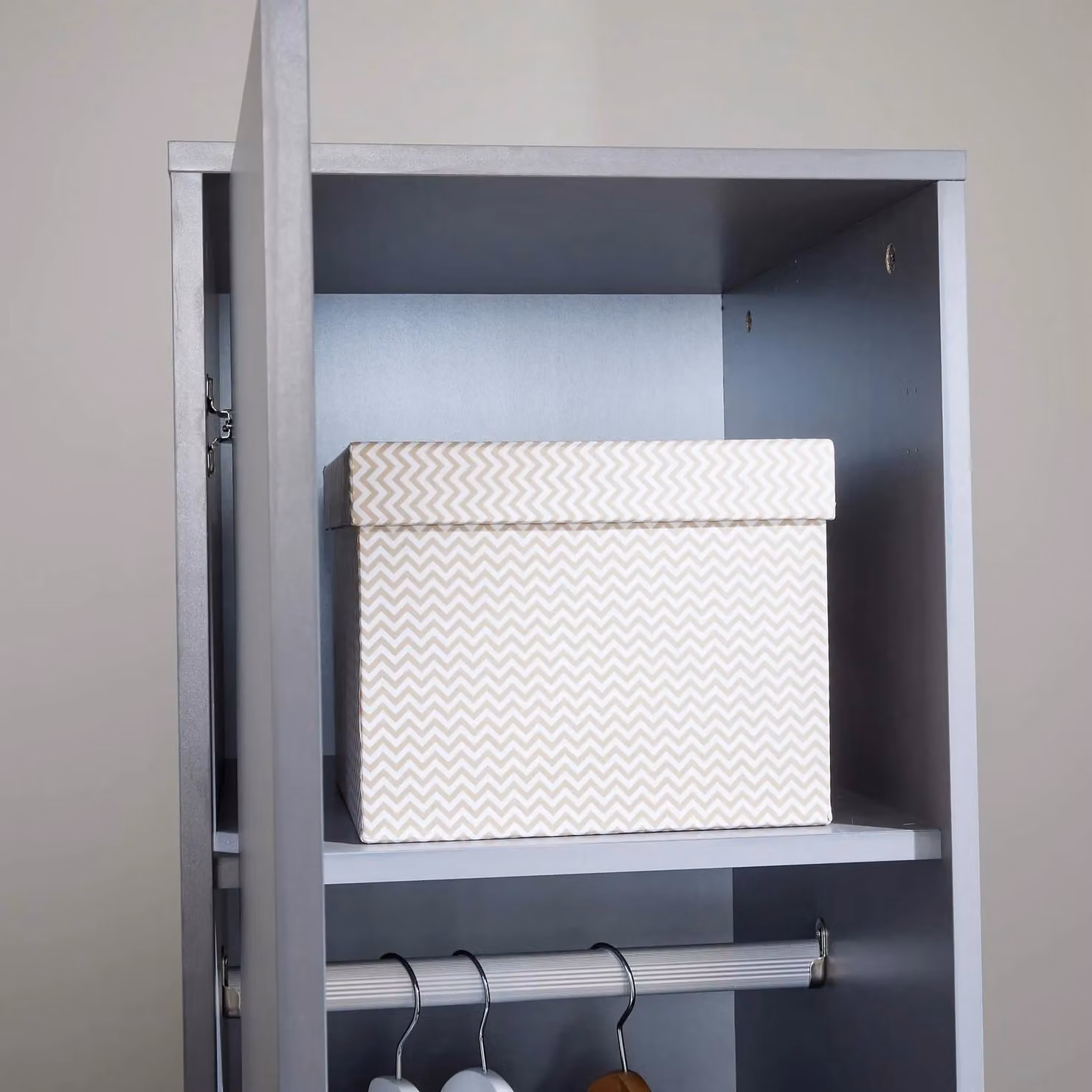 Home Source Phoenix 1 Door Wardrobe in Grey with Internal Shelves and Hanging Rod – 2