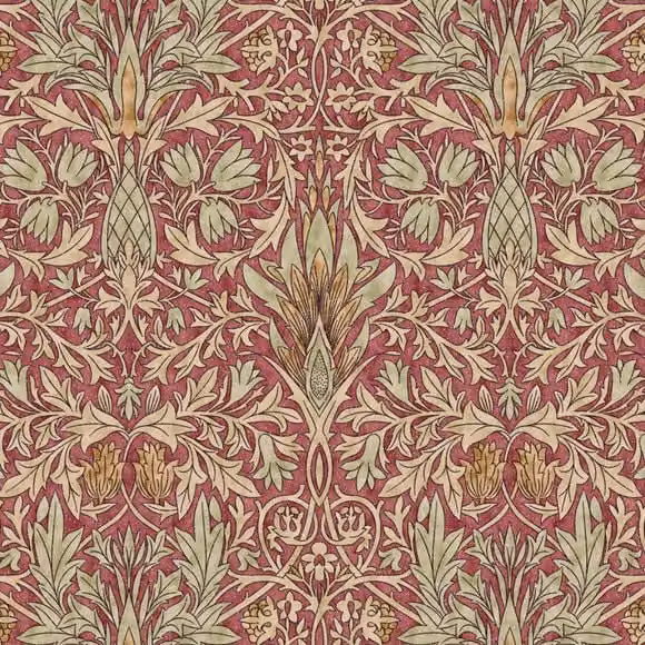 William Morris Snakeshead Digitally Printed Fabric in Multicolour and Red