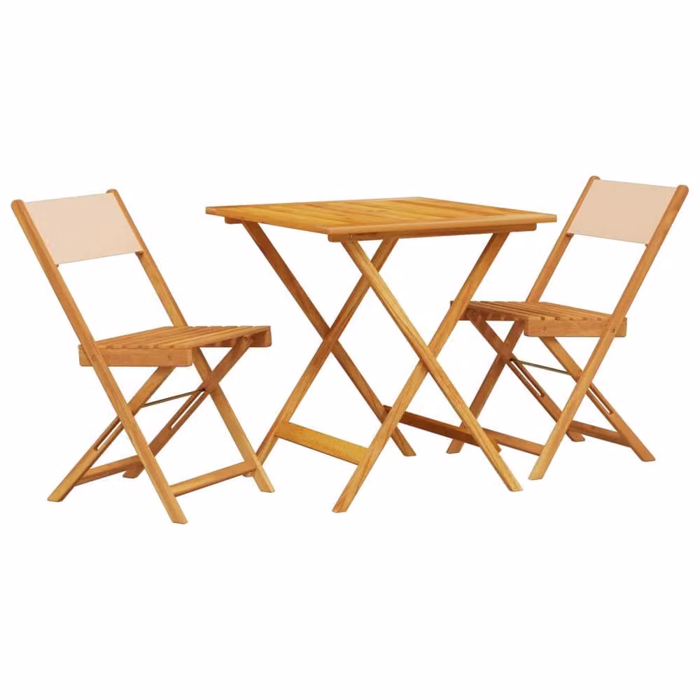 Berkfield Home 3 Piece Bistro Set in Beige Fabric and Acacia Solid Wood – 2