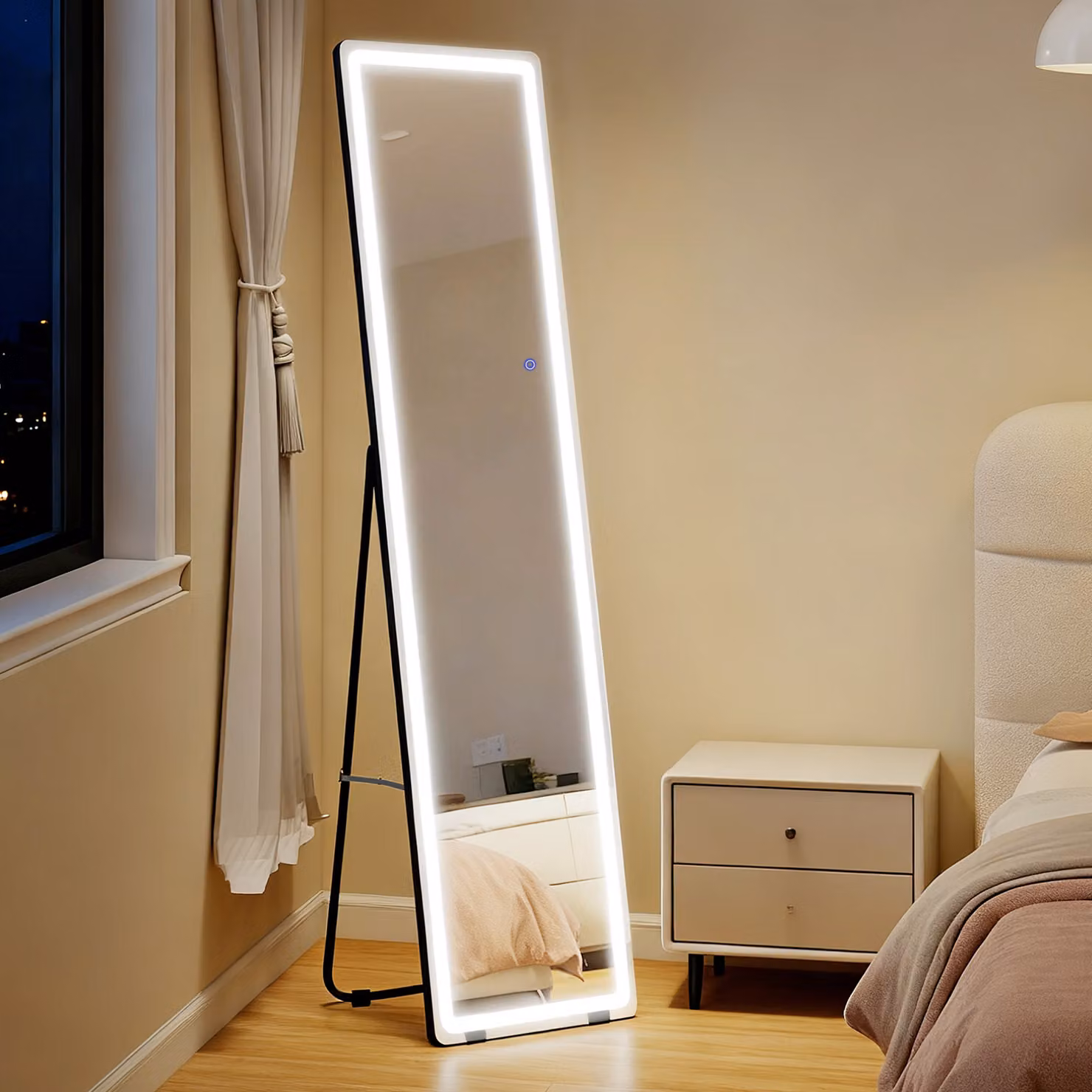 HOMCOM Freestanding Full-Length Rectangular Mirror with Dimmable LED Lights and Remote Control, Floor or Wall Mounted – 2