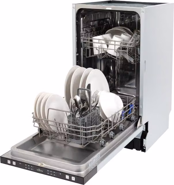 Willow WDW945I 45cm Fully Integrated Slimline Dishwasher in Silver with 9 Place Settings, Half Load Function and Delay Start