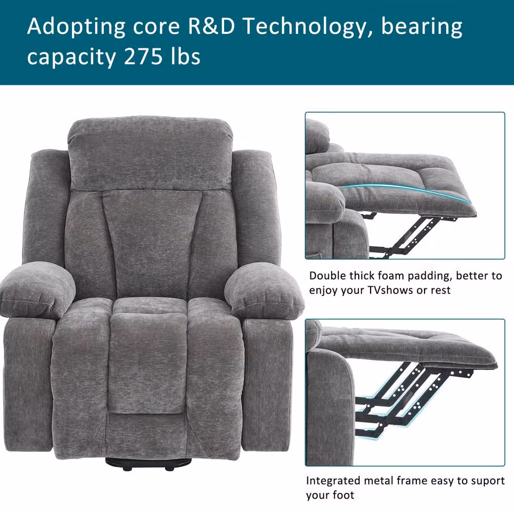Matteo Electric Power Lift Recliner Chair with Massage, Heat and USB in Grey Fabric – 7