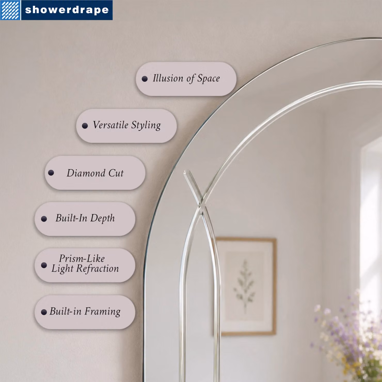 Showerdrape Soho Arched Oval Frameless Diamond Cut Wall Mounted Bathroom Mirror in Silver, W: 60 cm, H: 45 cm – 2