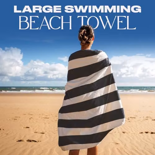OHS Black and White Striped Microfibre Quick Dry Beach Towel, W/D/H: 71 x 152 cm – 2