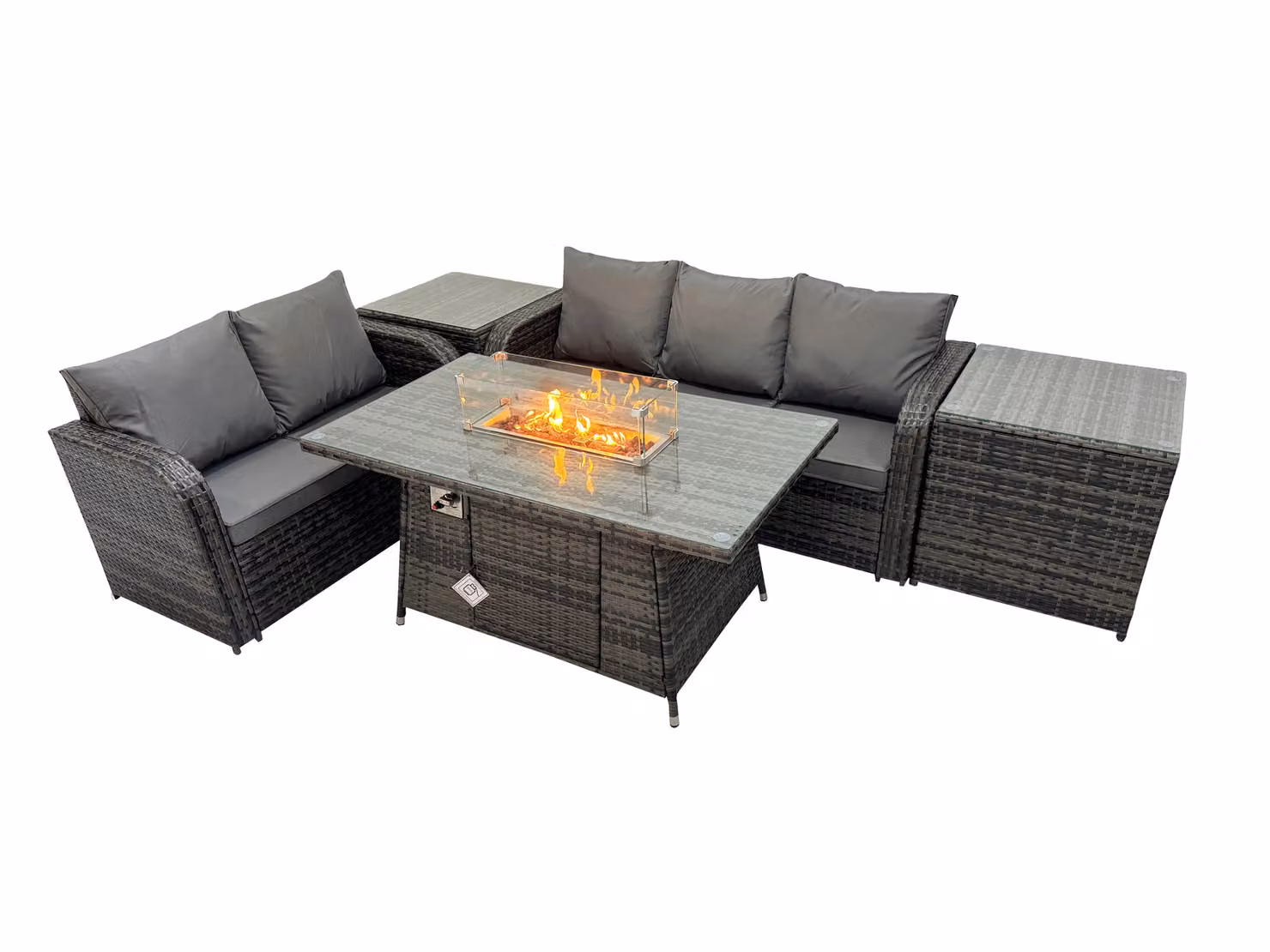 Fimous Garden Modern Outdoor Rattan Furniture Set with 2 Side Tables in Dark Grey – 2