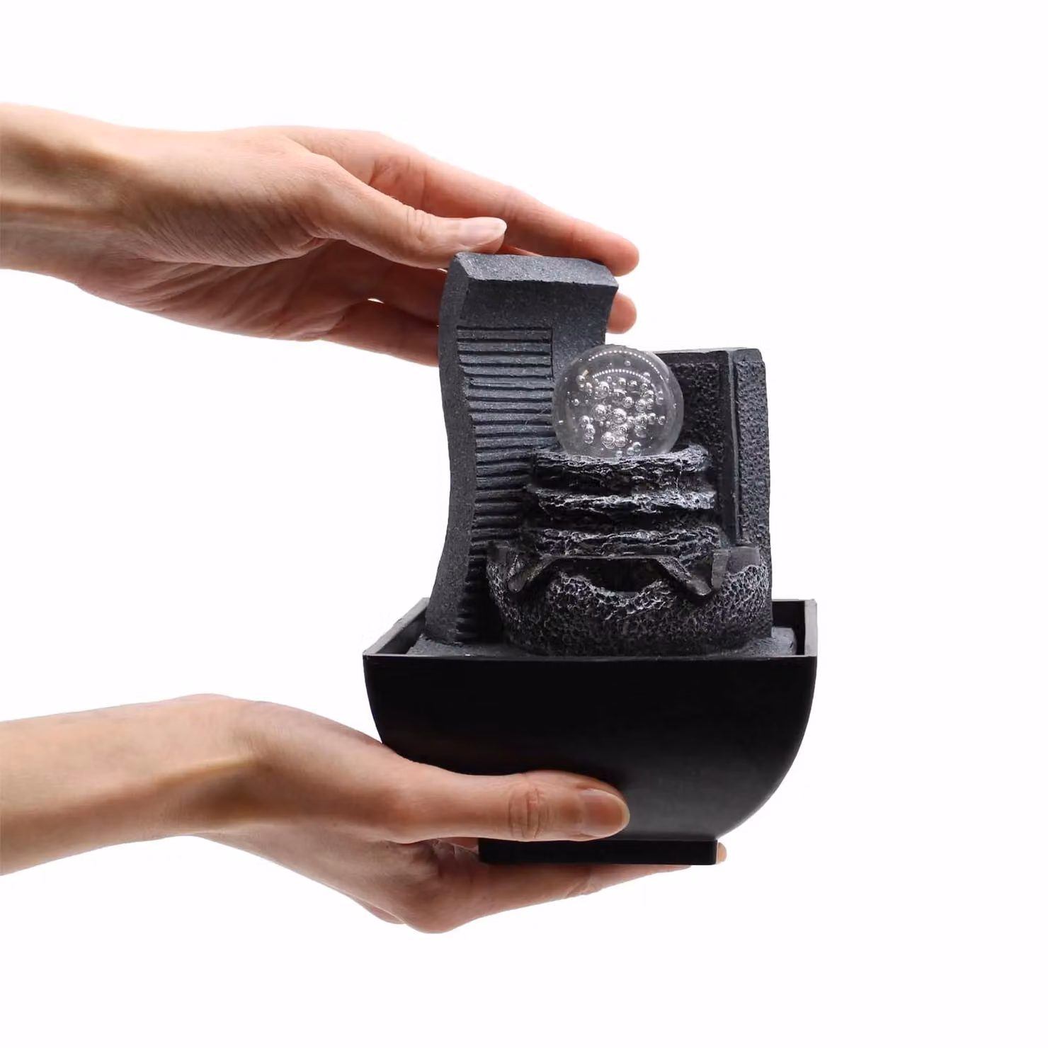 KDMD Tabletop Water Feature with LED Light, Grey Cascading Rock Formation, Height: 18 cm – 3