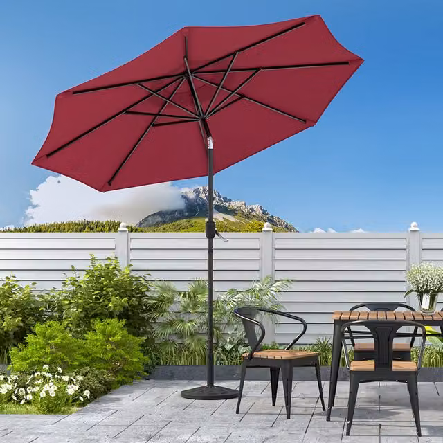 Livingandhome 3m Traditional Garden Parasol with Base, Red