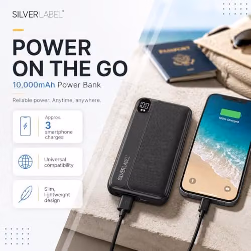 SilverLabel 10,000mAh Portable Power Bank with USB Output, Black – 2