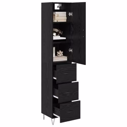 vidaXL Modern Black Oak Highboard with 3 Drawers and Hinged Doors, W/D/H: 34.5 x 34 x 90 cm – 1