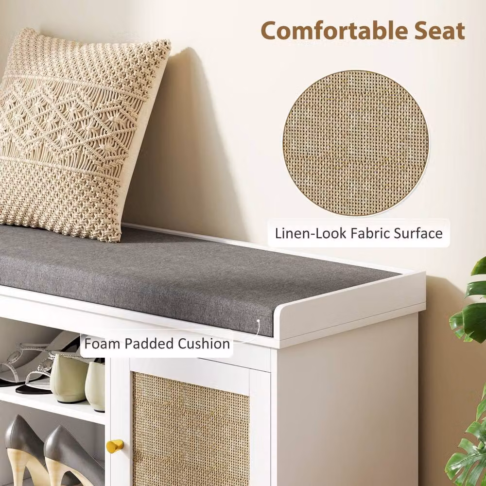 Wyld Haus Bafisa White and Gold Boho Shoe Bench with Cushioned Seat – 4