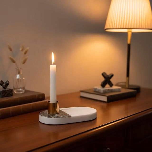 Orsina Marella Oval Taper Candle Holder in Gold or White
