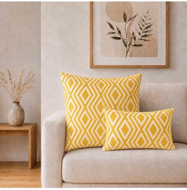 KDMD Mustard Diamonds Jumbo Cotton Cushion Cover in Yellow, W/D/H: 60 x 60 x 60 cm – 1
