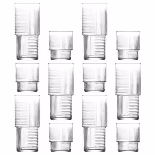 LAV Helen 12-Piece Clear Stackable Highball Glass and Tumbler Set