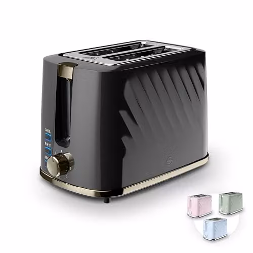 Swan Windsor 2 Slice Toaster in Black with Gunmetal Brass Trim, 900W, ST14071GBLK – 7