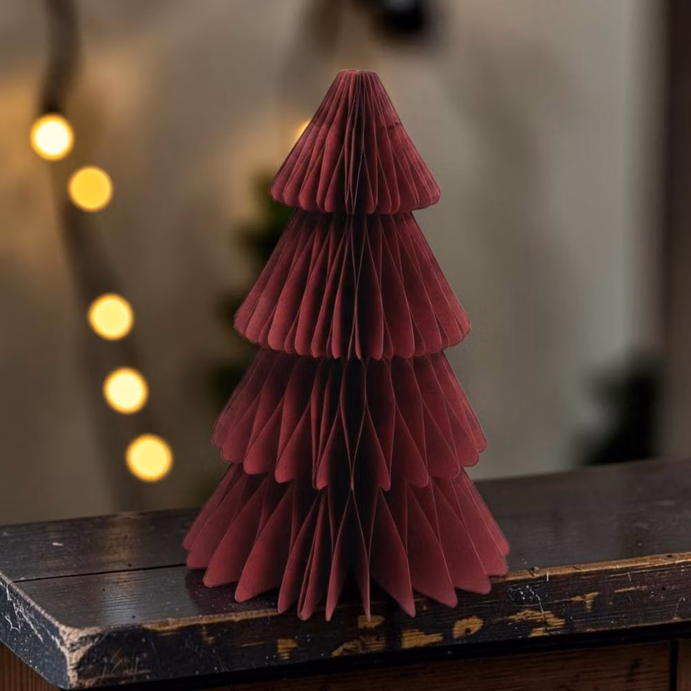 Four Candle Set of 3 Claret Red Paper Christmas Trees, Height: 25 cm – 2