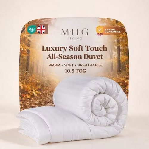 MHG Living Single 10.5 Tog Duvet, White Striped Microfibre Hollowfibre Quilt, W: 135 cm, L: 200 cm