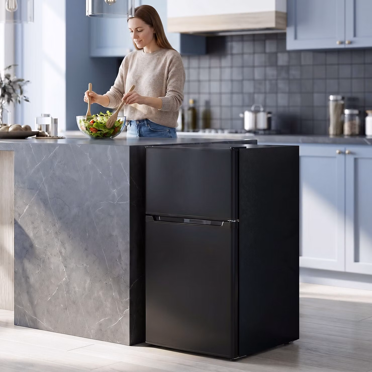 HOMCOM 88L Under Counter Fridge Freezer in Black with Reversible Door and 5-Setting Temperature Control – 2
