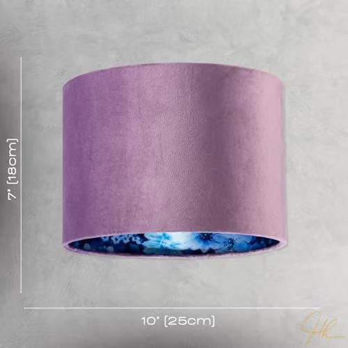 Happy Homewares Lilac Velvet Drum Lampshade with Blue and Purple Floral Lining, W/D/H: 18 x 18 x 25 cm – 4