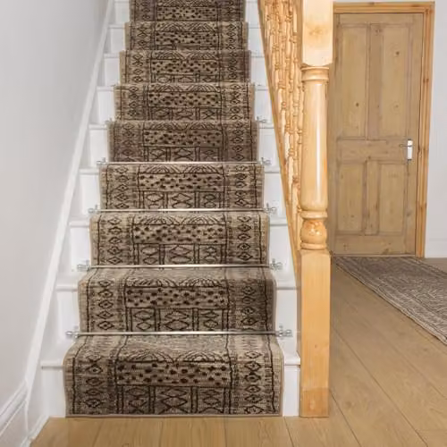 runrug Afrikans Machine Woven Stair Runner, Beige and Brown, W: 80 cm, L: 720 cm