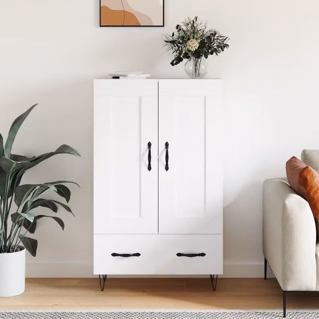 Berkfield Home Modern White Highboard with Hinged Doors and Drawers, W/D/H: 69.5 x 31 x 115 cm – 1
