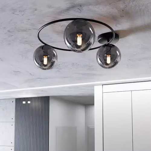 Euluna Ascella Dimmable Modern Ceiling Light in Black Metal and Glass with 3 x E14 Light Sources – 4