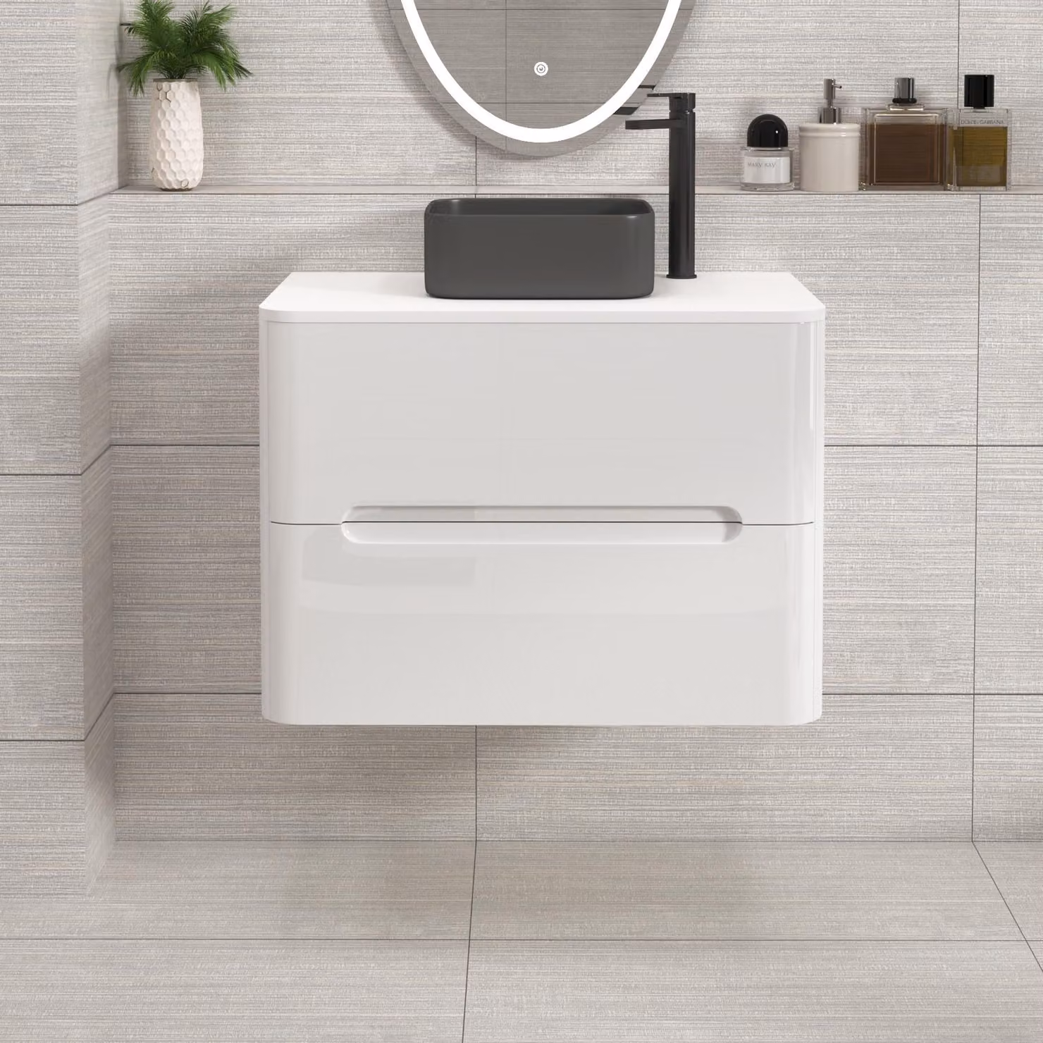 Royal Bathrooms Venice 700mm Gloss White Wall Hung Vanity Unit with 2 Drawers and Art Square Basin