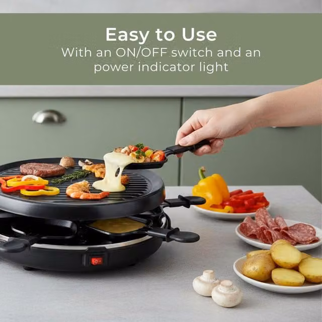 Melissa Raclette and Gourmet Set with Non-Stick Ribbed Plate in Black