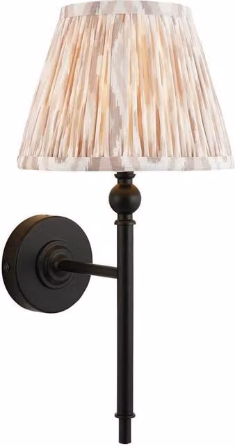 Netlighting Lille Matt Black Wall Light with Fabric Ikat Shade, 20 cm
