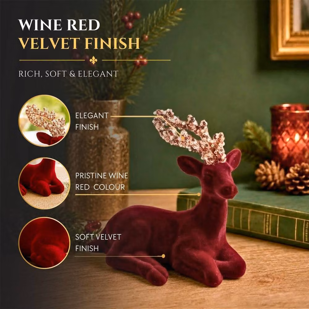 Shatchi Velvet Sitting Deer Christmas Reindeer Ornament in Red, Height: 19 cm – 3