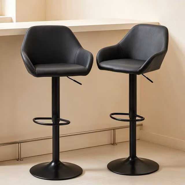 ERGOVEXA Set of 2 Luxe PU Leather Swivel Bar Stools in Black