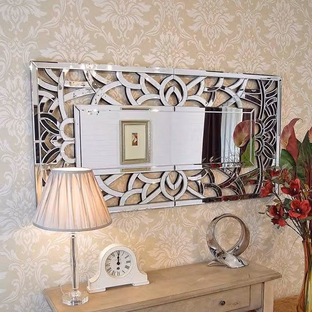 MirrorOutlet Langdale Stylised Detailed Venetian Wall Mirror, Silver, W: 76 cm, H: 150 cm