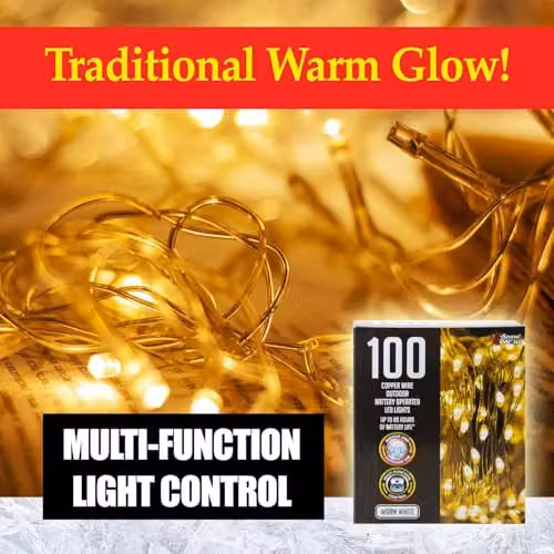 VFM e-Store Outdoor Copper Wire Christmas Lights with 100 White LEDs – 7