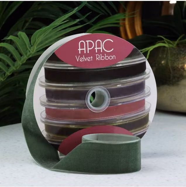 KDMD Dusky Green Velvet Ribbon, Width: 3.8 cm, Length: 20 m