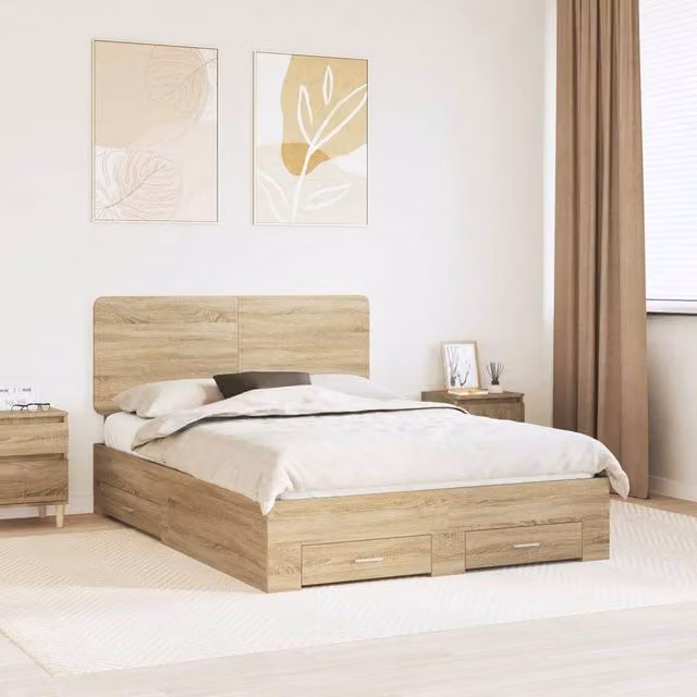 Berkfield Home Modern Bed Frame with Drawers in Sonoma Oak Brown, W/D/H: 150 x 200 cm