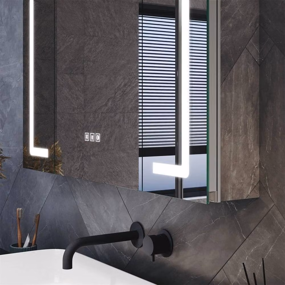 PAWNORA White LED Bathroom Mirror Cabinet with Integrated Lighting, Anti-Fog Feature and Internal Shelves – 2