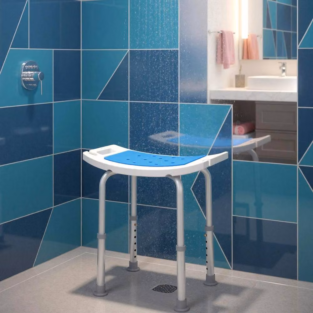 Havendro Adjust Aluminium Bath Stool Spa Chair in Blue with Non-Slip Legs and Drainage Seat – 4