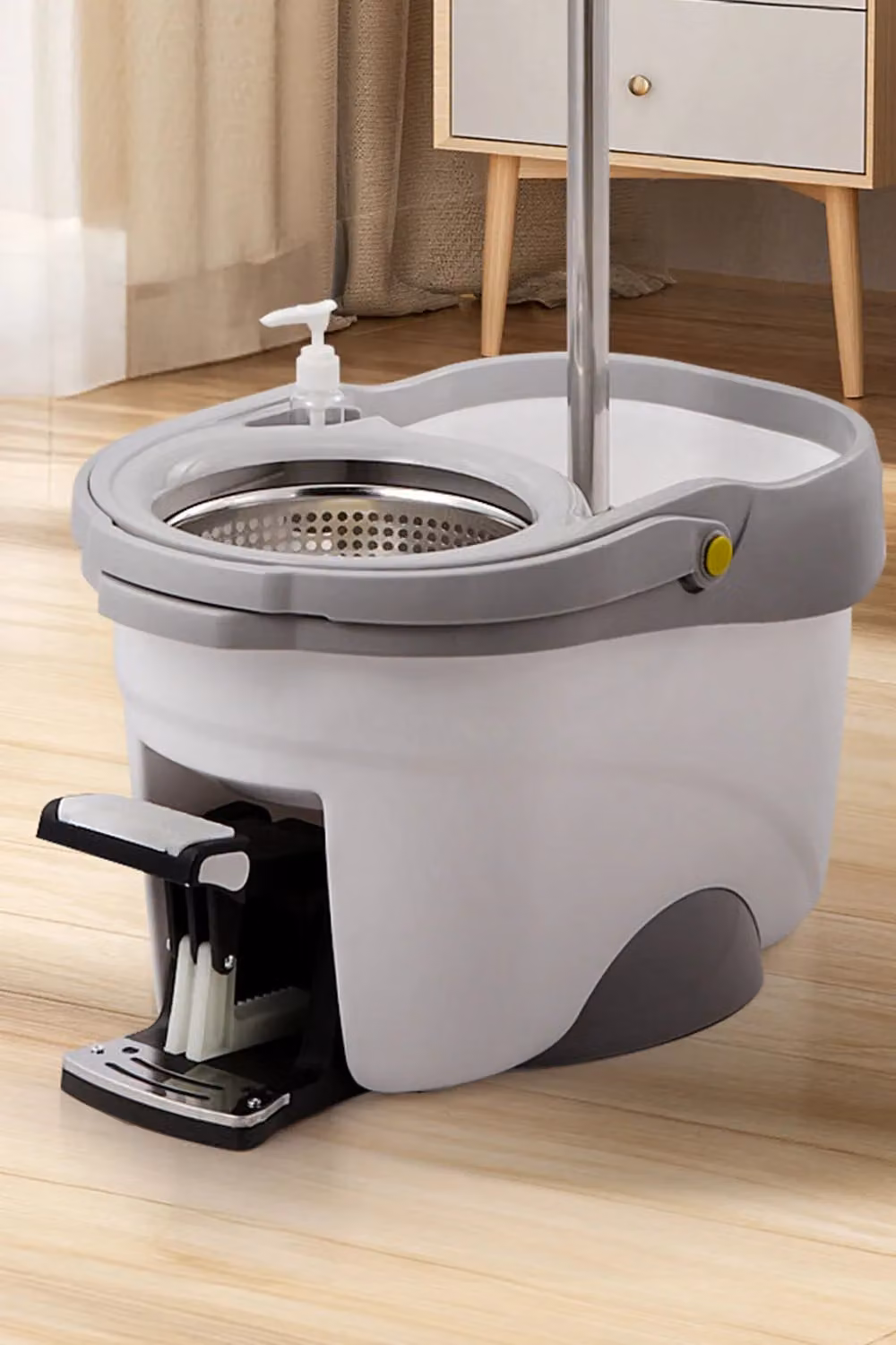 H&O Direct Hands-free Foot-operated Pedal Rotating Cleaning Mop Bucket Set with Wringer and Telescopic Handle, Grey – 2