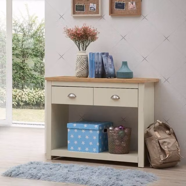 Timber Art Design Lisbon Console Hallway Table with 2 Drawers in Beige – 1